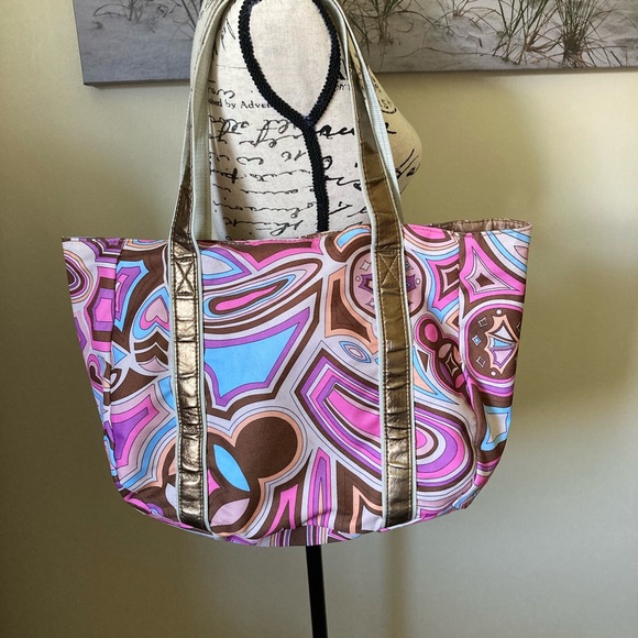 Retro colorful Avon purse, multicolored tote with bronze handles - Picture 3 of 9